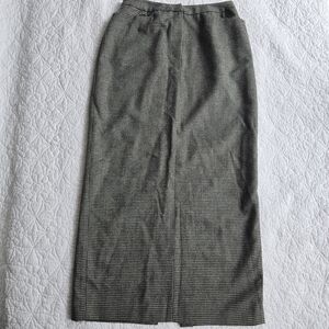 90s Ralph Lauren Vintage Micro Houndstooth Wool Maxi Pencil Academia Skirt